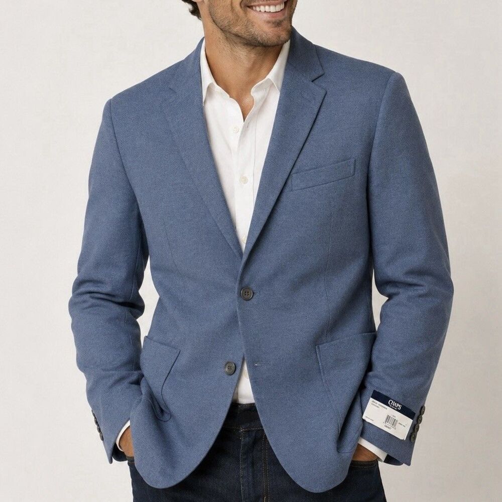 Chaps 40R Blue Knit Sport Coat Blazer Stretch Travel Casual Jacket NWT